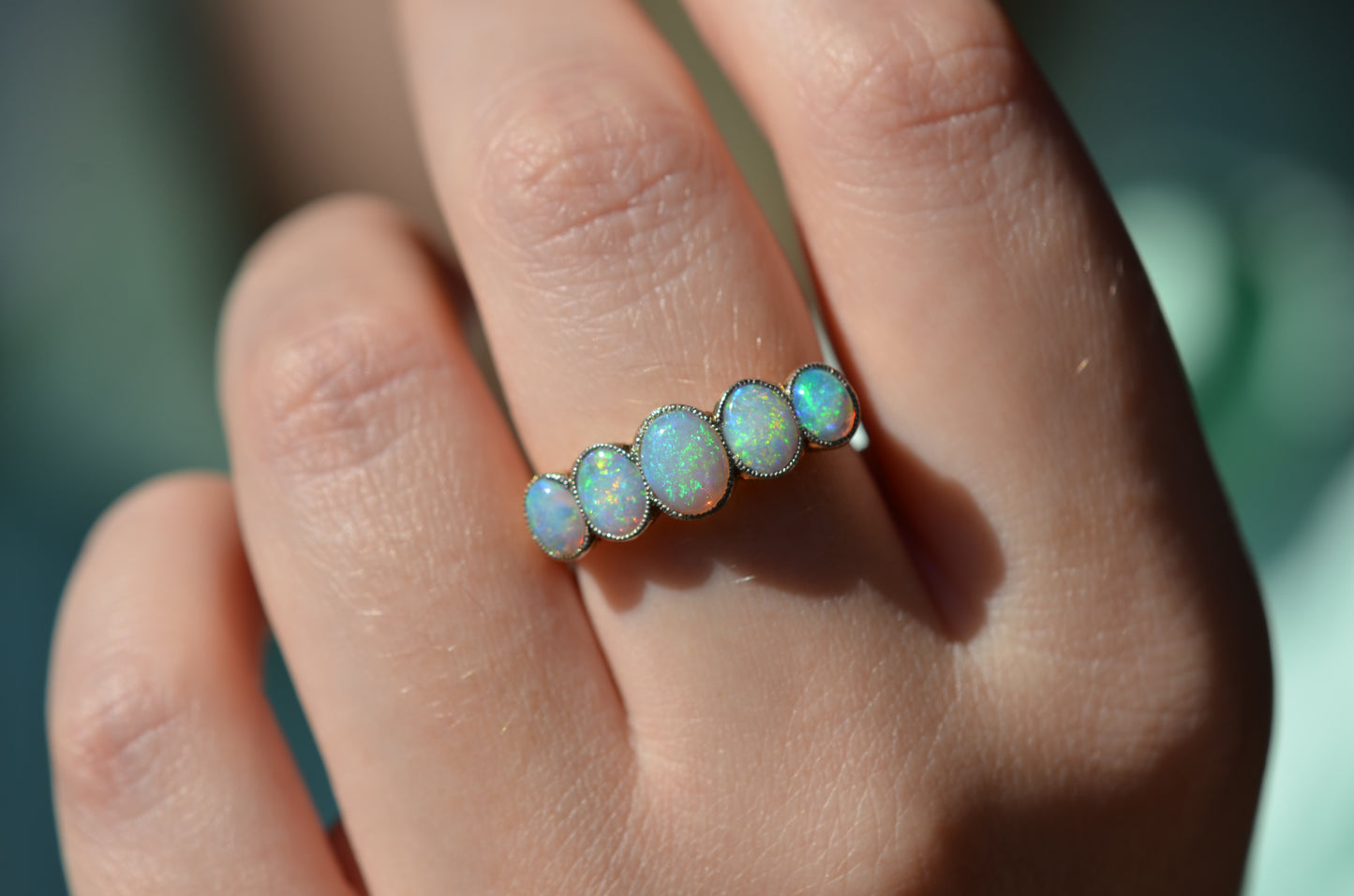 Vivid Edwardian Opal Five Stone Ring