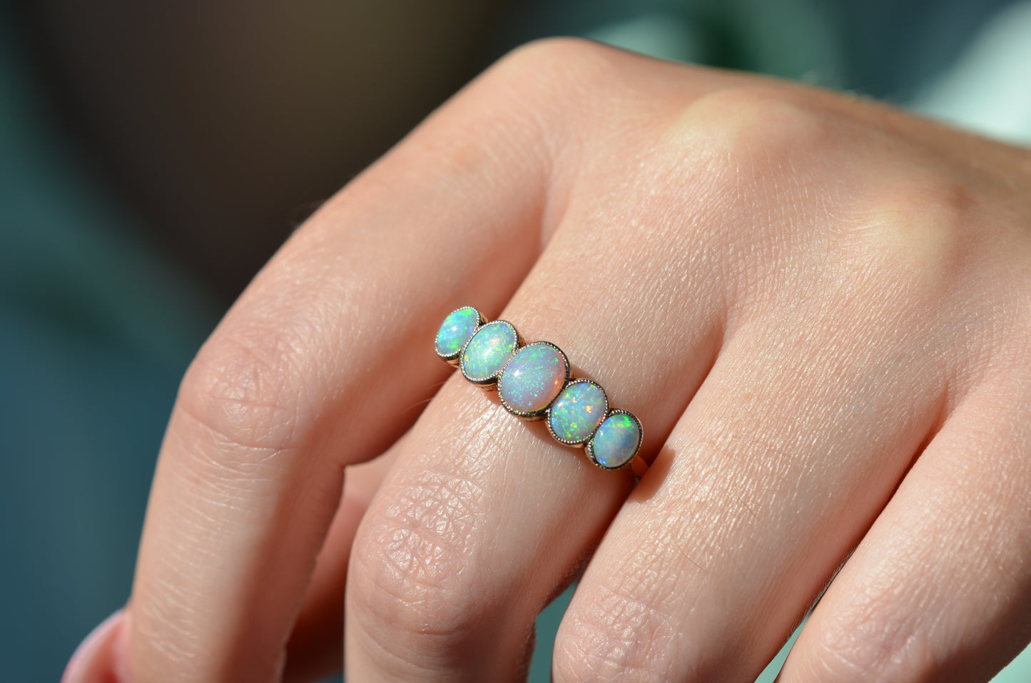 Vivid Edwardian Opal Five Stone Ring