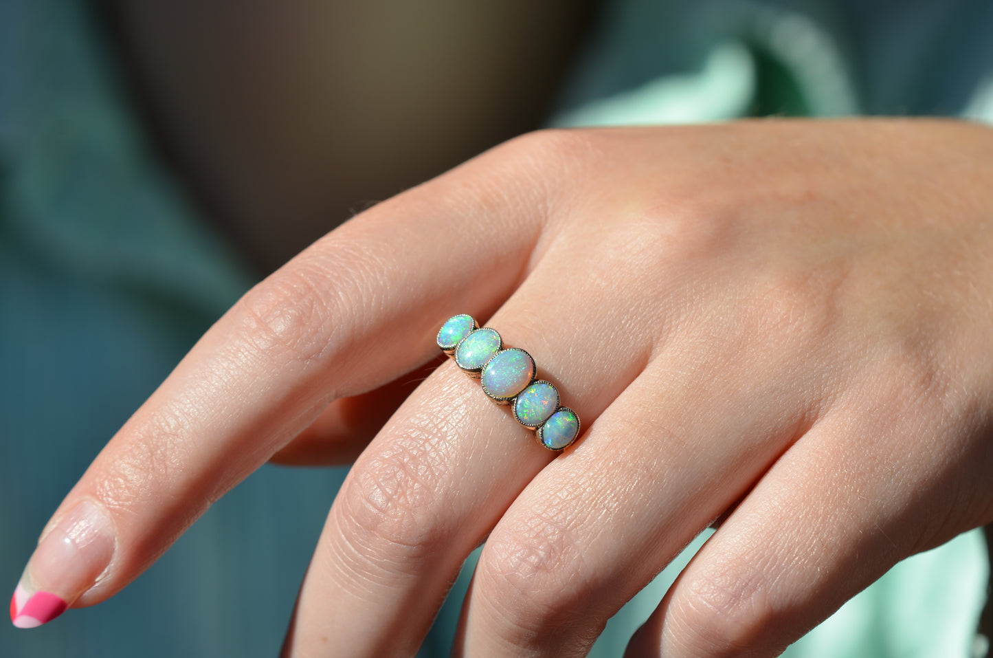 Vivid Edwardian Opal Five Stone Ring