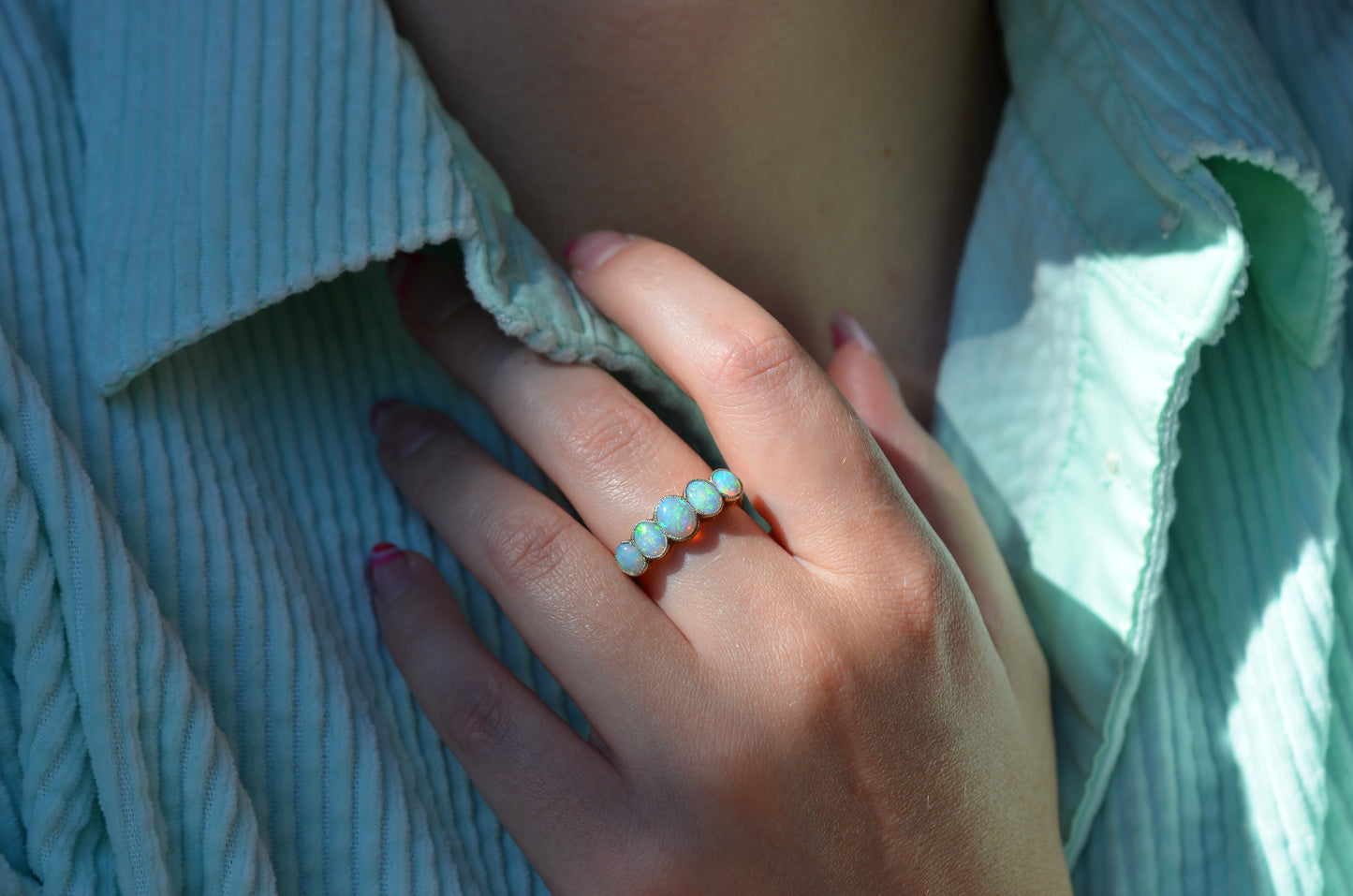 Vivid Edwardian Opal Five Stone Ring