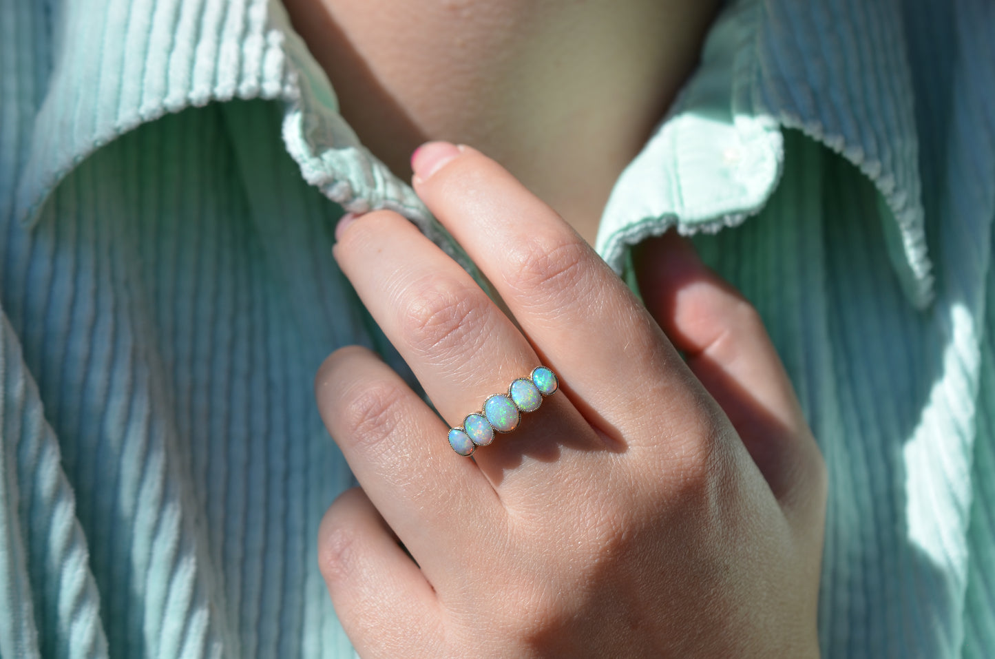 Vivid Edwardian Opal Five Stone Ring