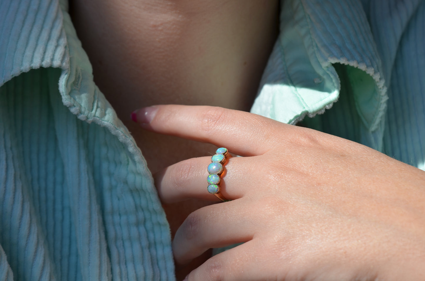 Vivid Edwardian Opal Five Stone Ring