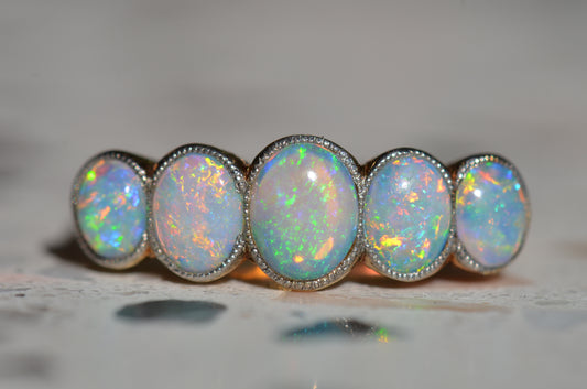 Vivid Edwardian Opal Five Stone Ring