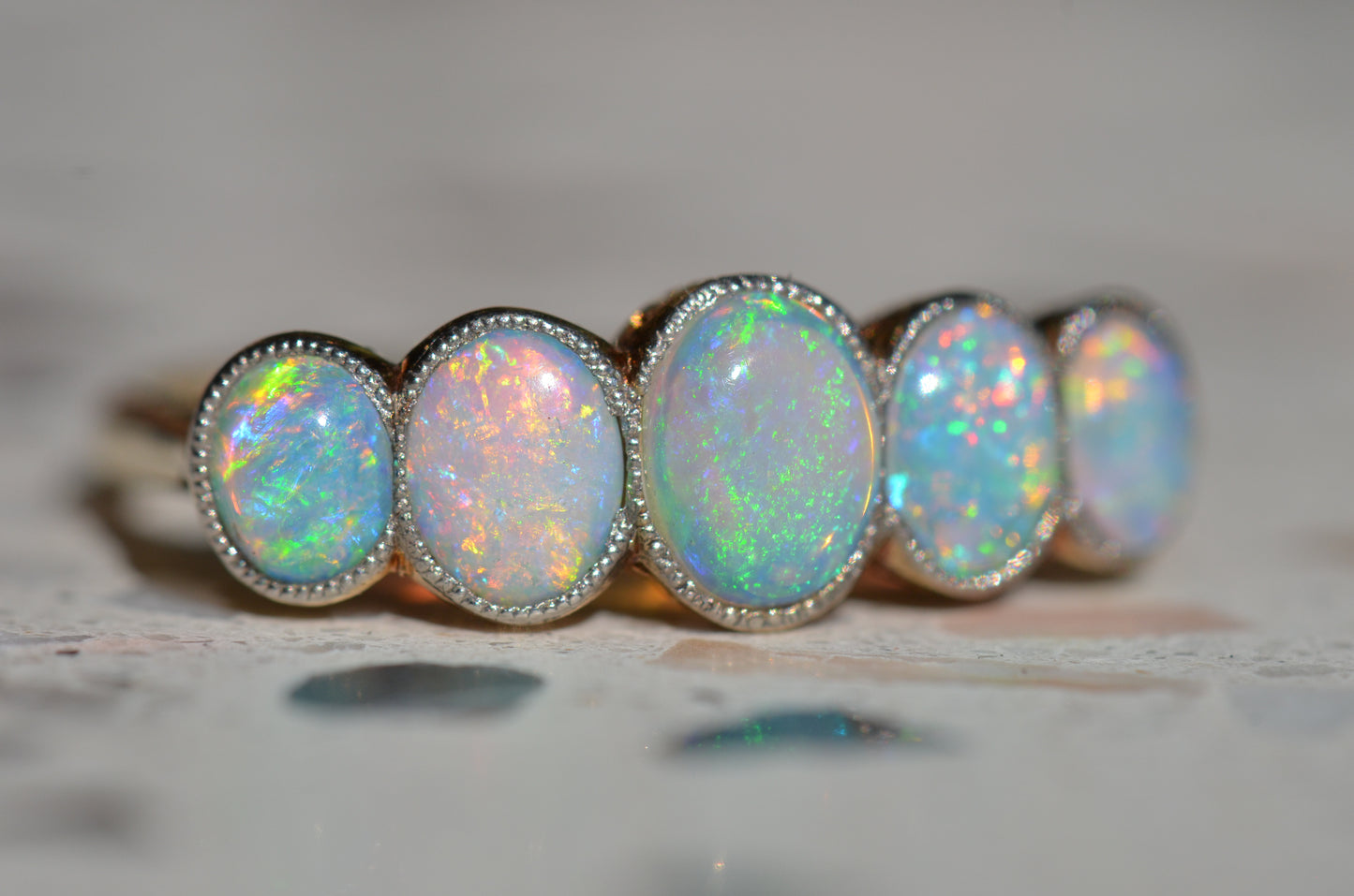 Vivid Edwardian Opal Five Stone Ring