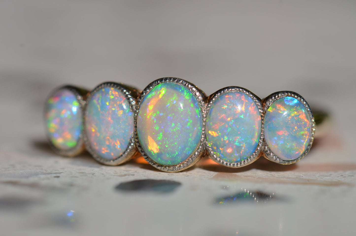 Vivid Edwardian Opal Five Stone Ring