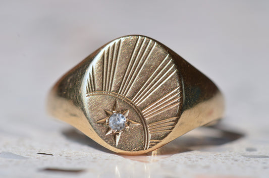 Radiant Engraved White Sapphire Signet Ring