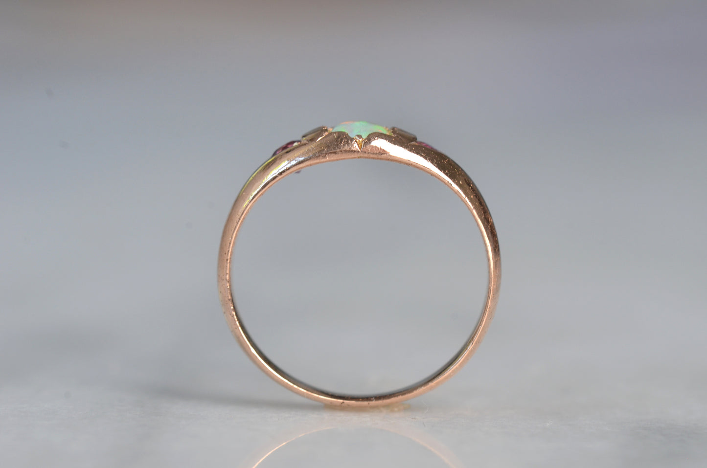 Smooth Antique Opal and Garnet Ring