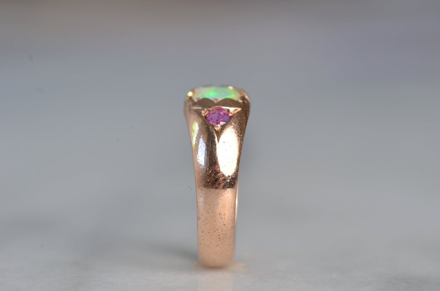 Smooth Antique Opal and Garnet Ring