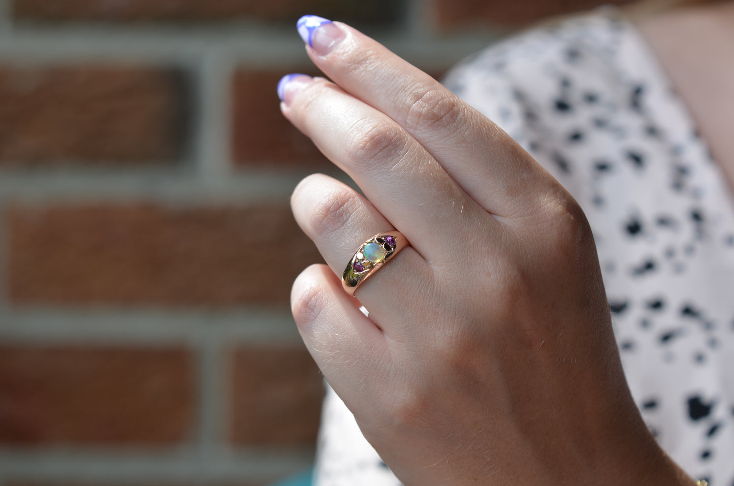 Smooth Antique Opal and Garnet Ring