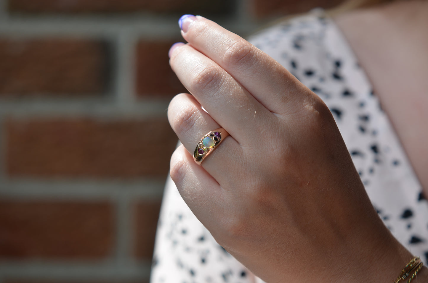 Smooth Antique Opal and Garnet Ring