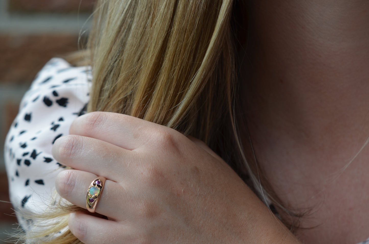 Smooth Antique Opal and Garnet Ring