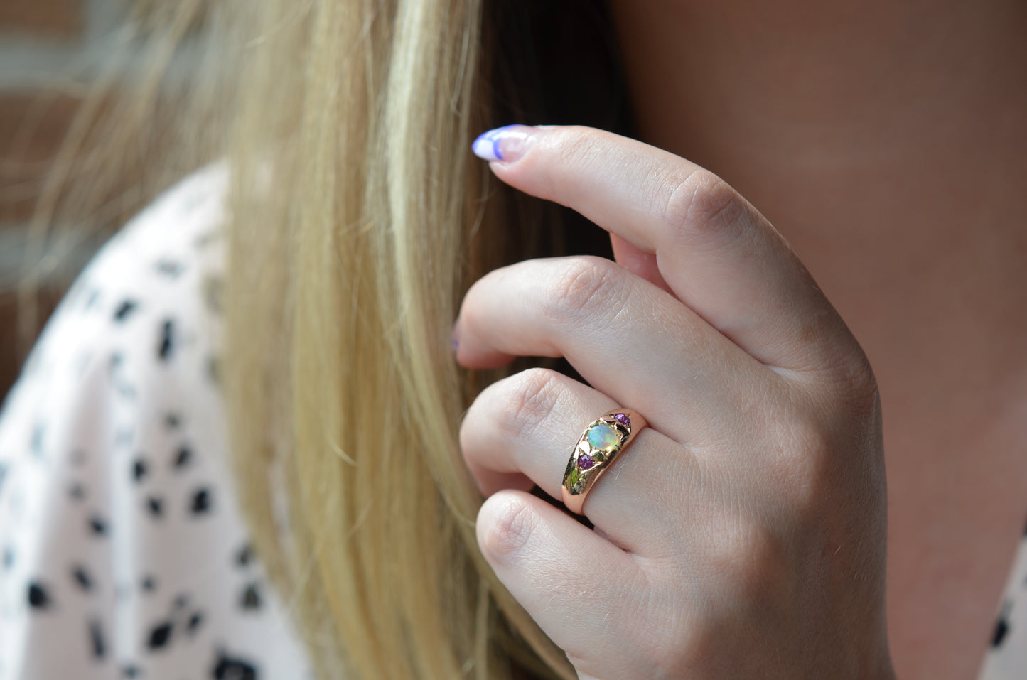 Smooth Antique Opal and Garnet Ring