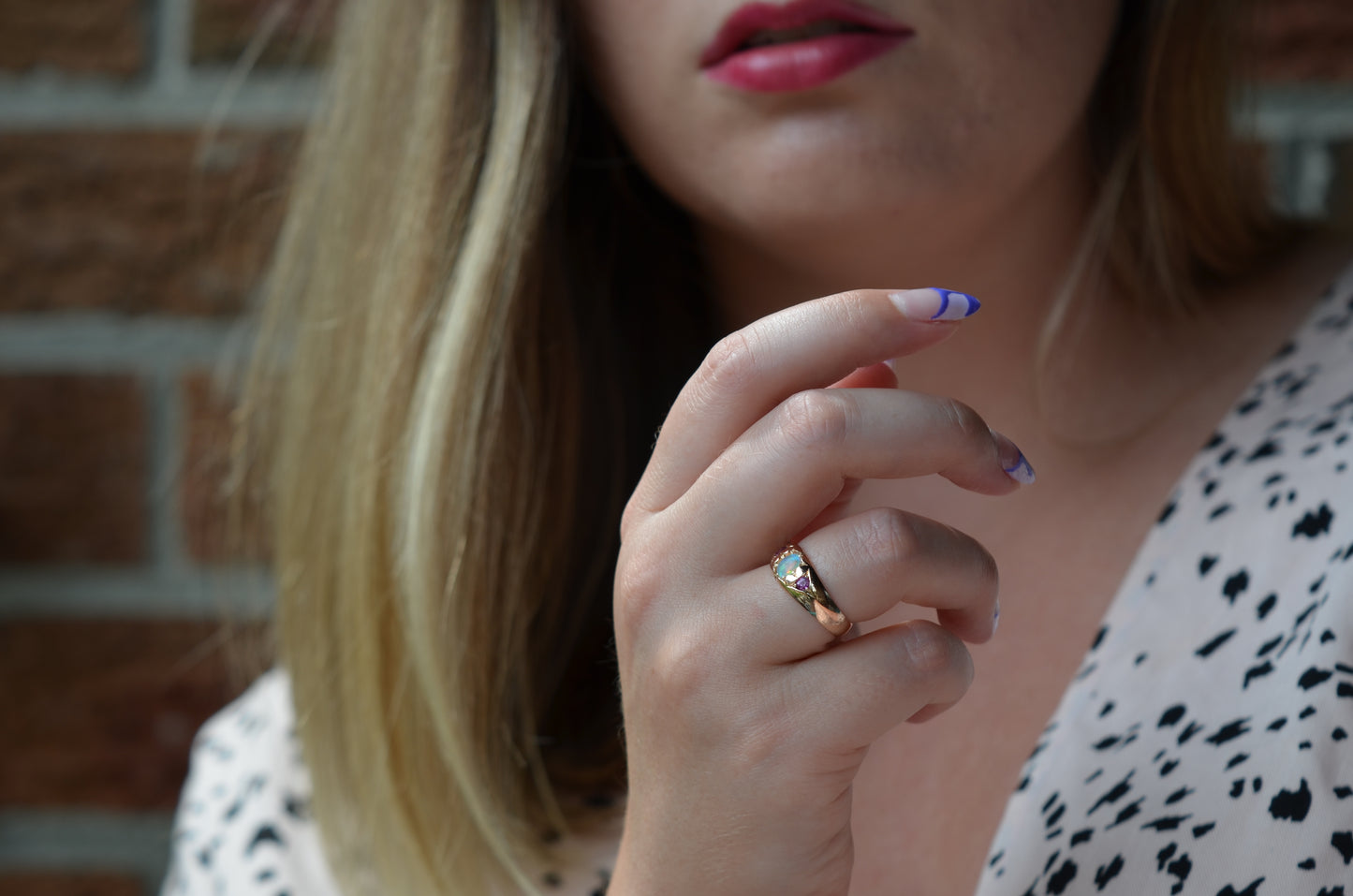 Smooth Antique Opal and Garnet Ring