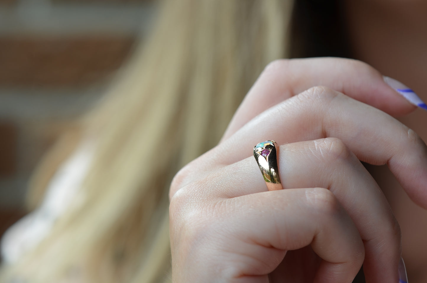 Smooth Antique Opal and Garnet Ring