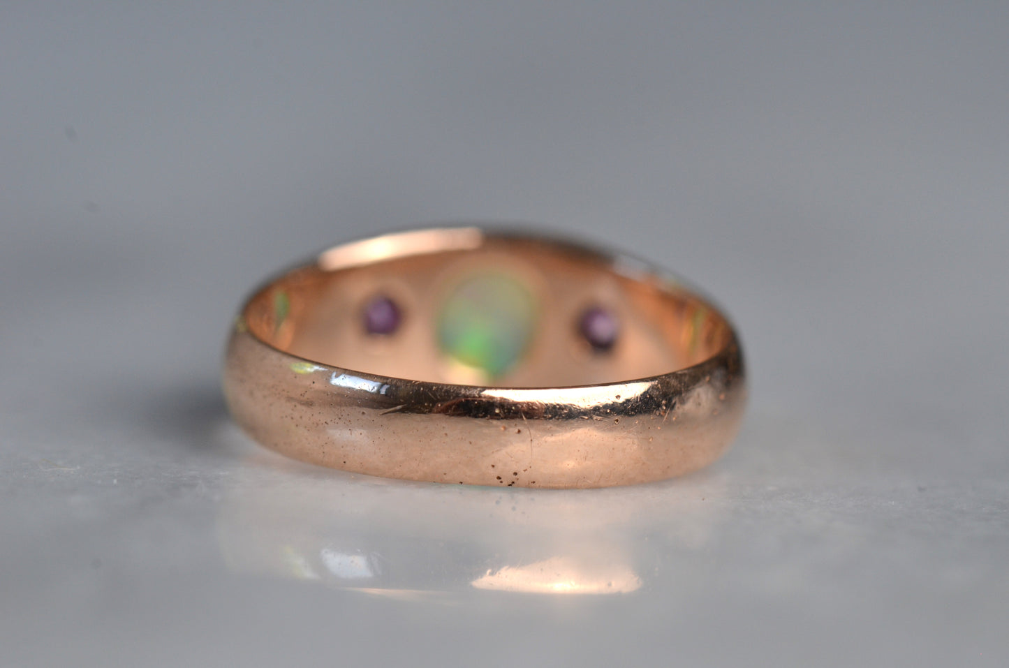 Smooth Antique Opal and Garnet Ring