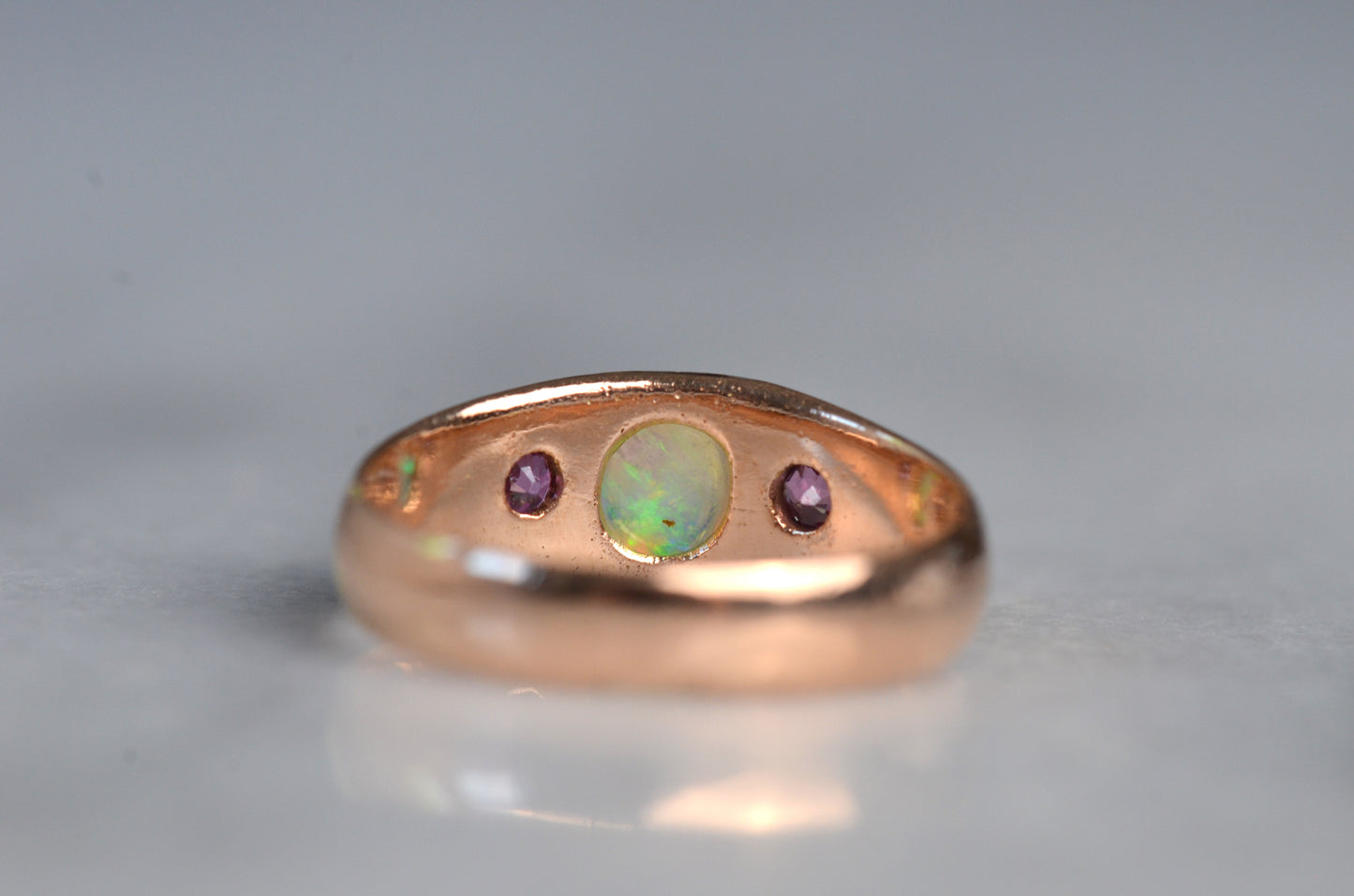 Smooth Antique Opal and Garnet Ring