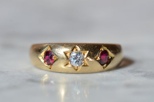Bright Antique Ruby and Diamond Starburst Ring