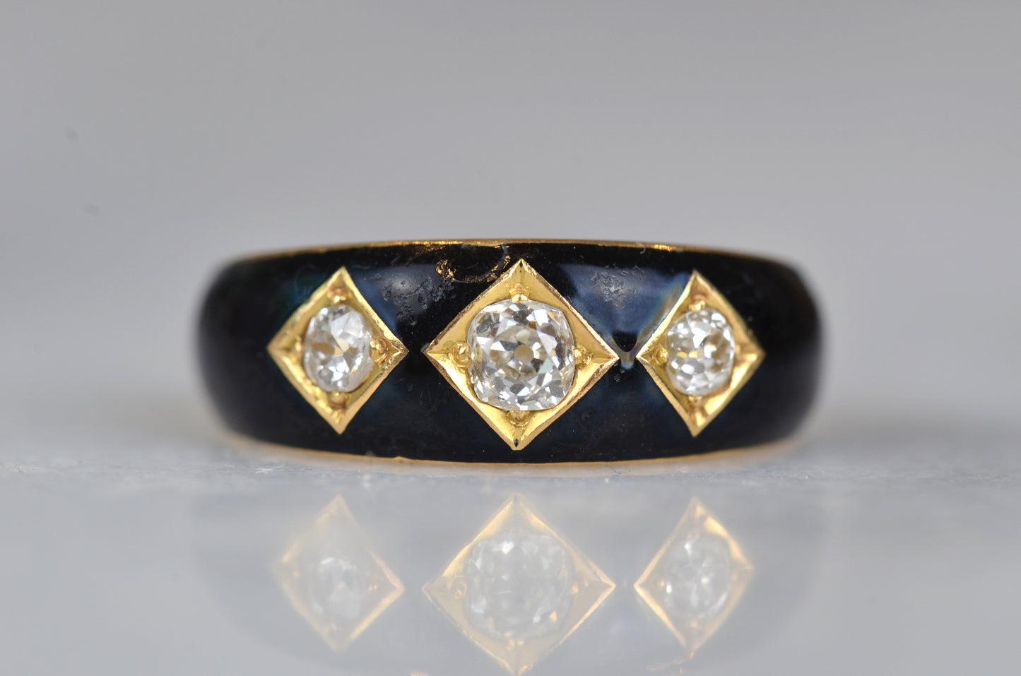 Compelling Victorian Enamel Trilogy Ring