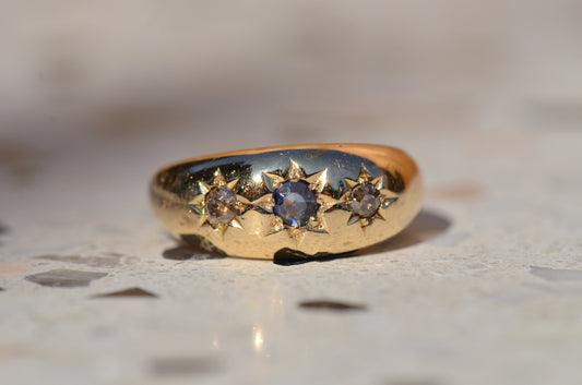 Moody Antique Sapphire Diamond Starburst Ring
