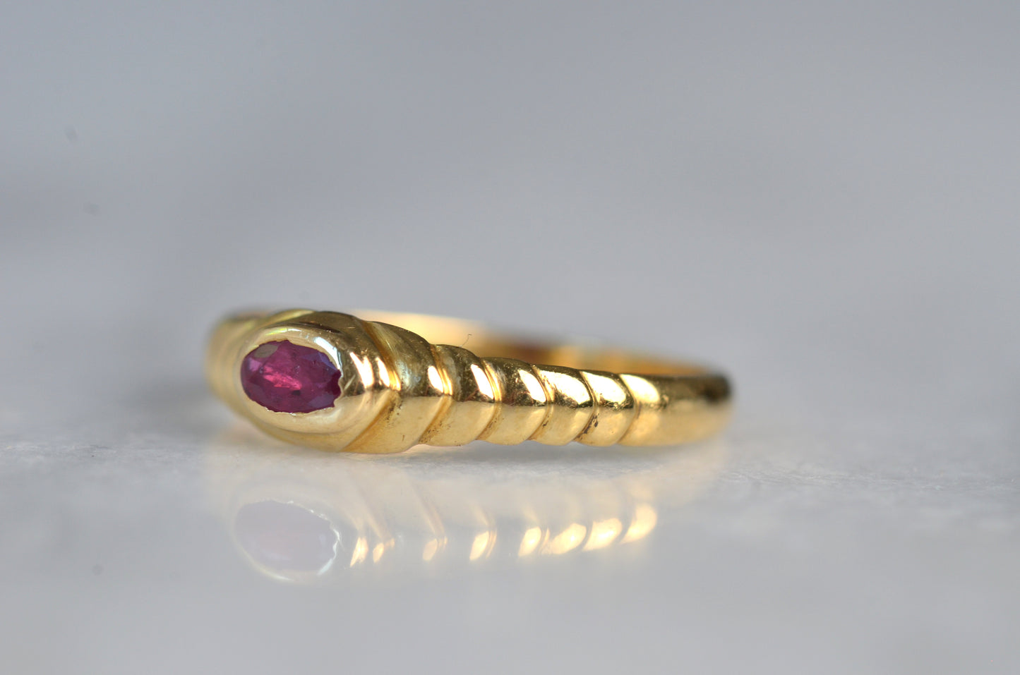 Sleek Vintage French Ribbed Ruby Ring
