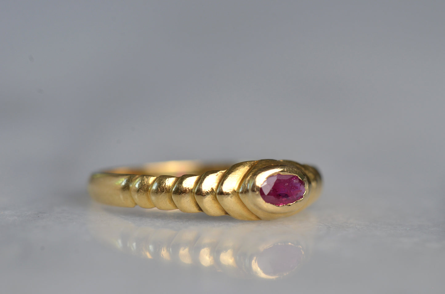 Sleek Vintage French Ribbed Ruby Ring