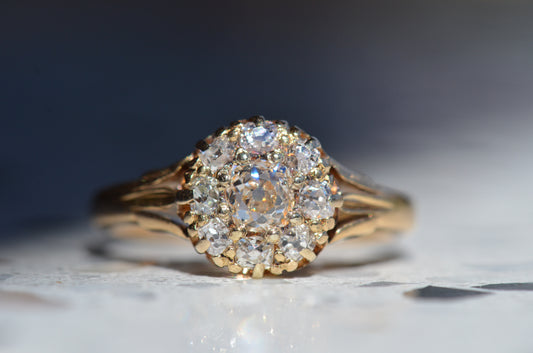 Glowing Victorian Old Mine Cluster Ring