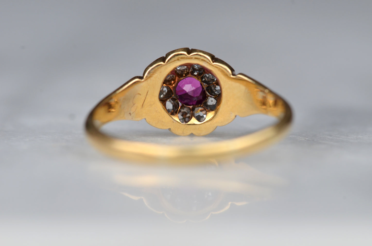Romantic Antique Ruby Halo Ring
