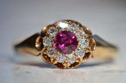Romantic Antique Ruby Halo Ring