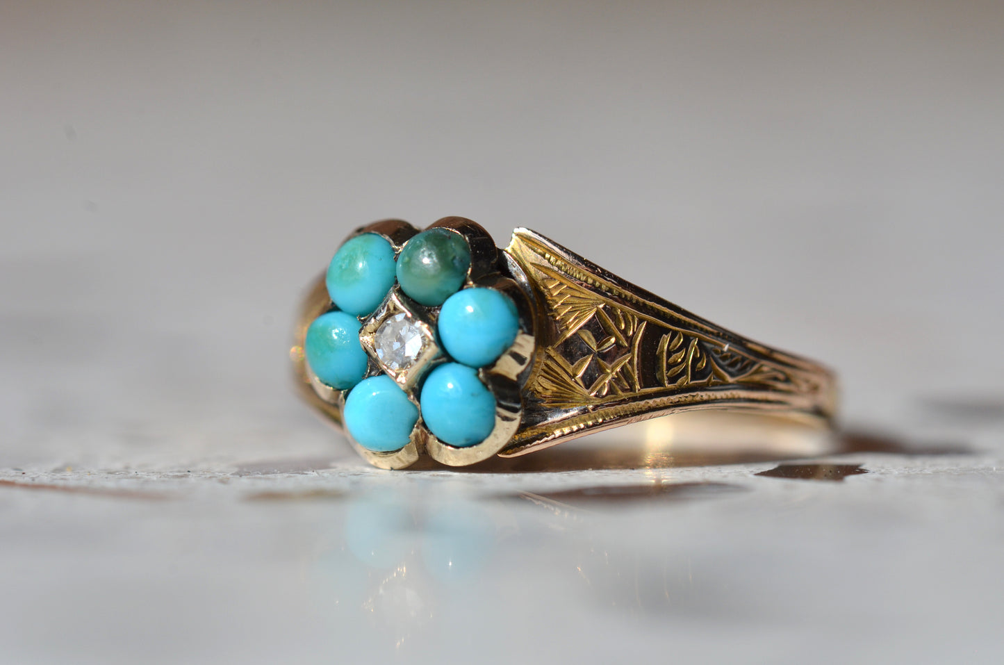 Darling Antique Turquoise Flower Ring