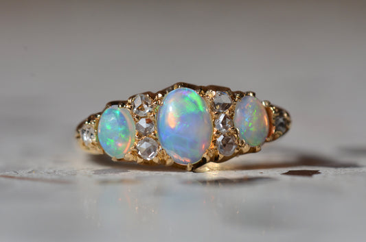 Phenomenal Antique Opal and Diamond Ring
