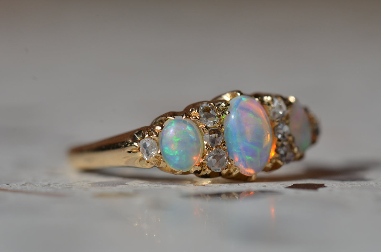 Phenomenal Antique Opal and Diamond Ring