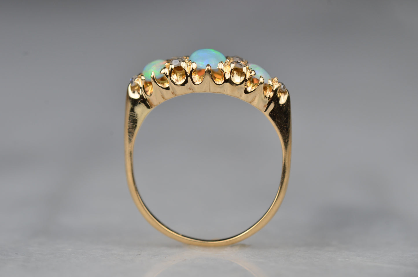 Phenomenal Antique Opal and Diamond Ring