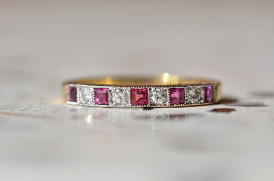 Antique-Inspired Vintage Ruby and Diamond Band