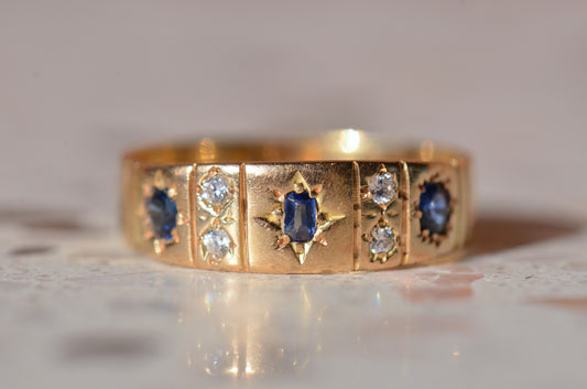 Dreamy Antique Sapphire and Diamond Star Band