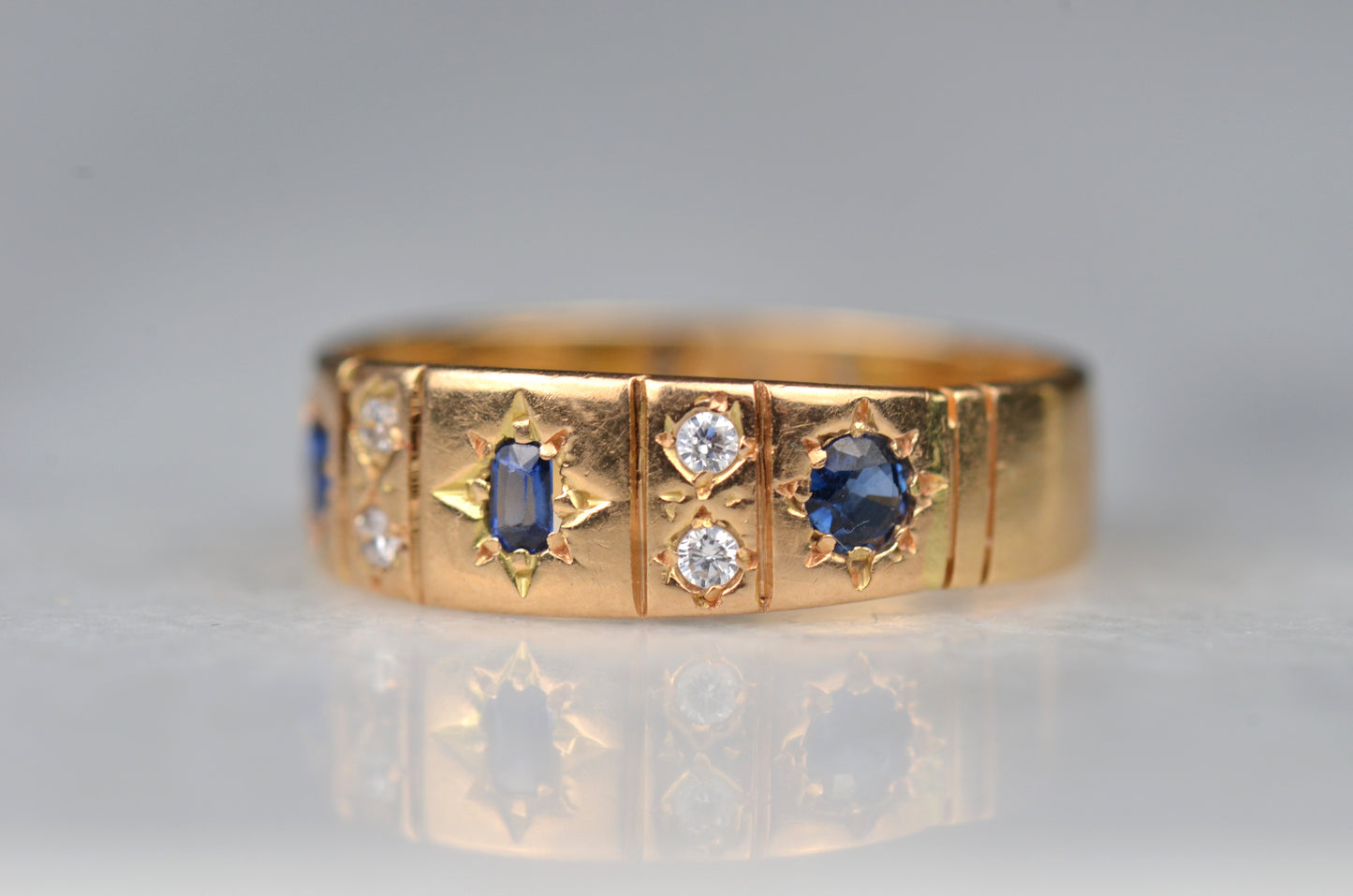 Dreamy Antique Sapphire and Diamond Star Band