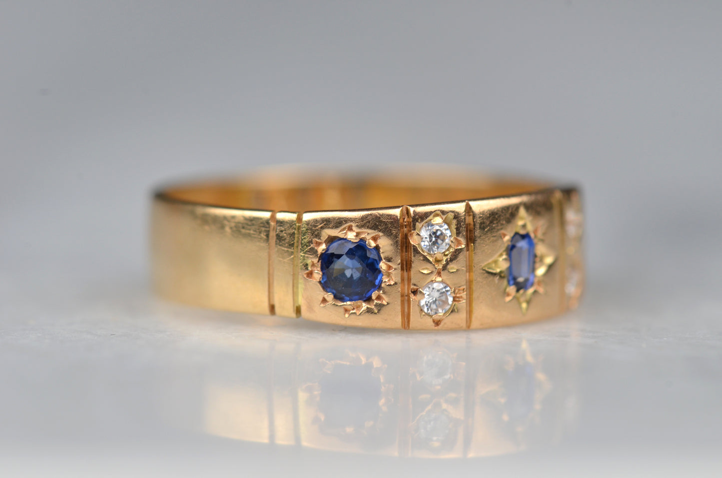 Dreamy Antique Sapphire and Diamond Star Band