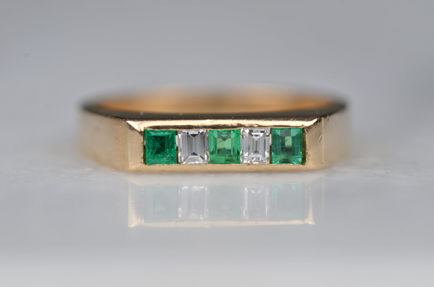 Petite Vintage Emerald and Diamond Channel Ring