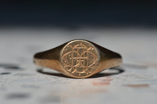 Rustic Near-Antique Monogram Signet Ring