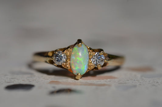 Petite Vintage Opal and Diamond Ring