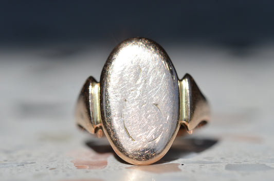 Antique Elongated E Signet Ring