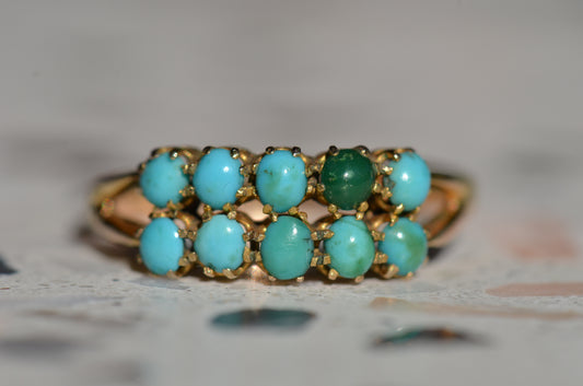 Bright Victorian Turquoise Double Row Ring