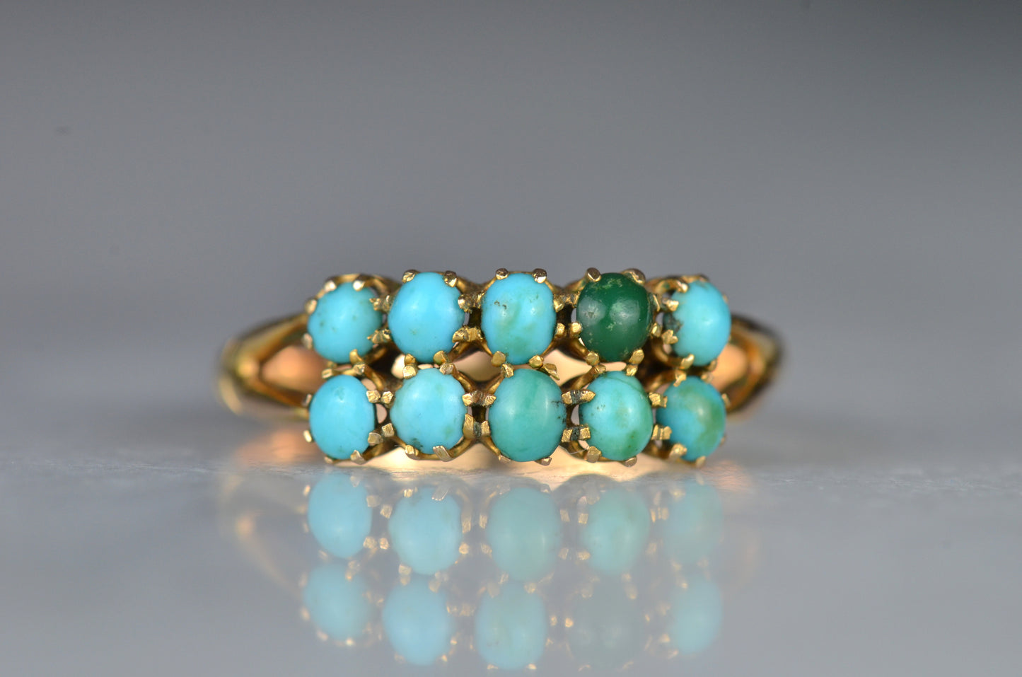 Bright Victorian Turquoise Double Row Ring