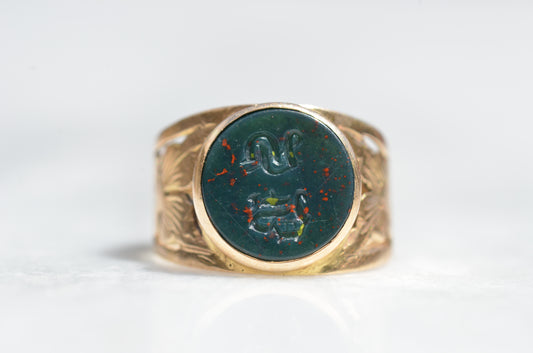 Dramatic Antique Bloodstone Signet Ring