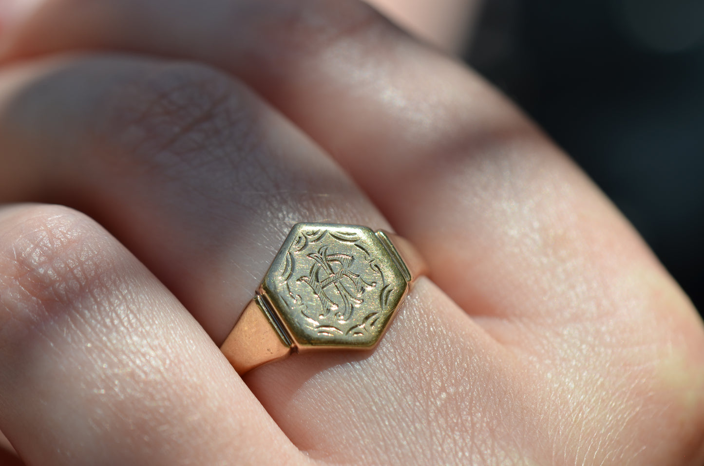 Gorgeous Vintage Hexagon Signet Ring