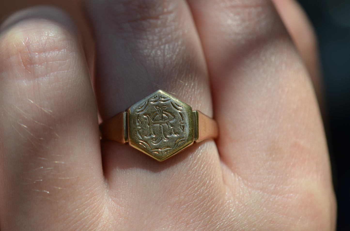 Gorgeous Vintage Hexagon Signet Ring