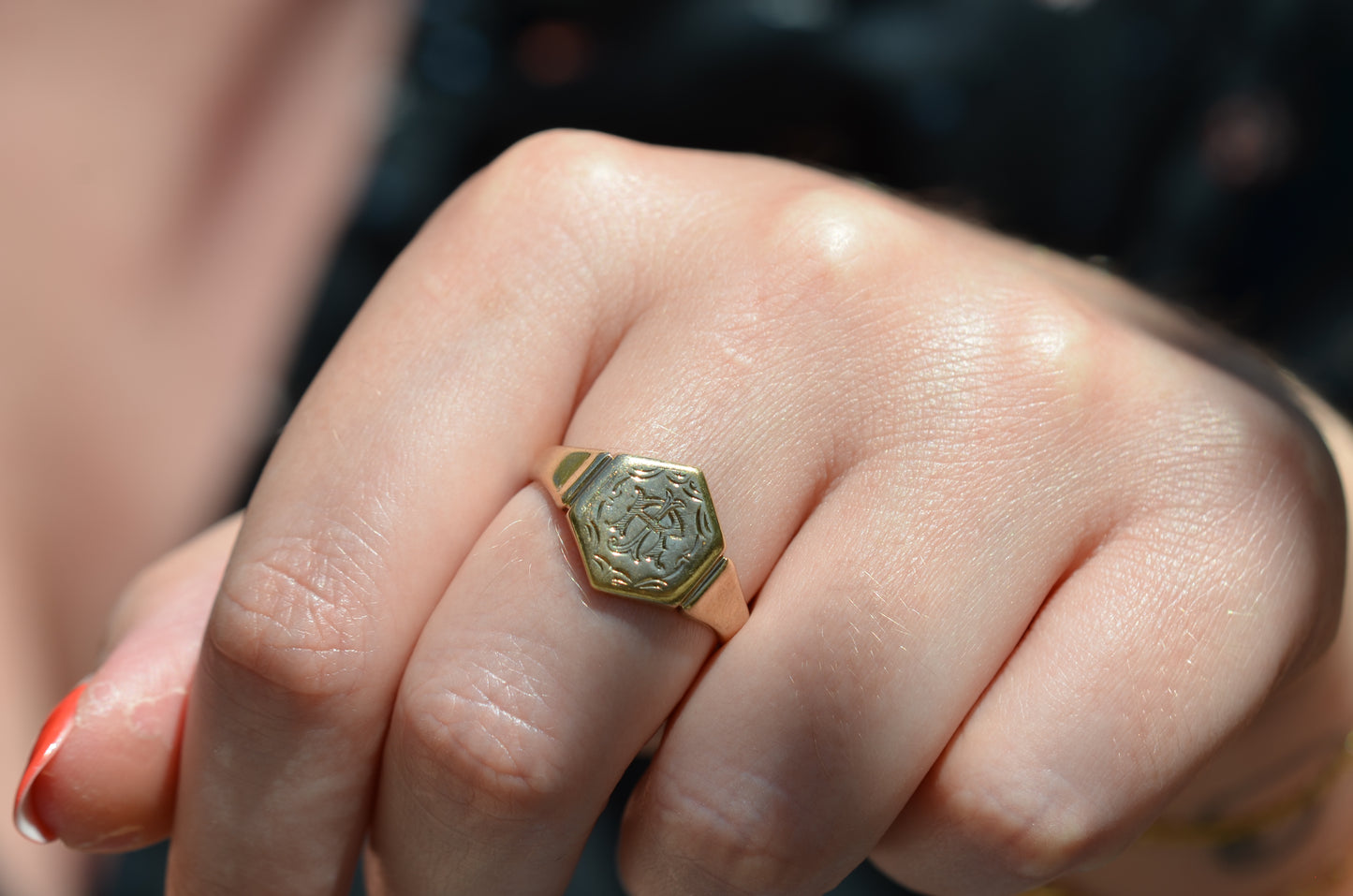 Gorgeous Vintage Hexagon Signet Ring