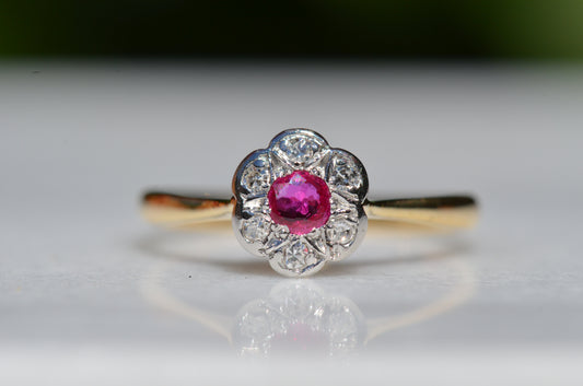 Vivid Vintage Ruby Daisy Ring