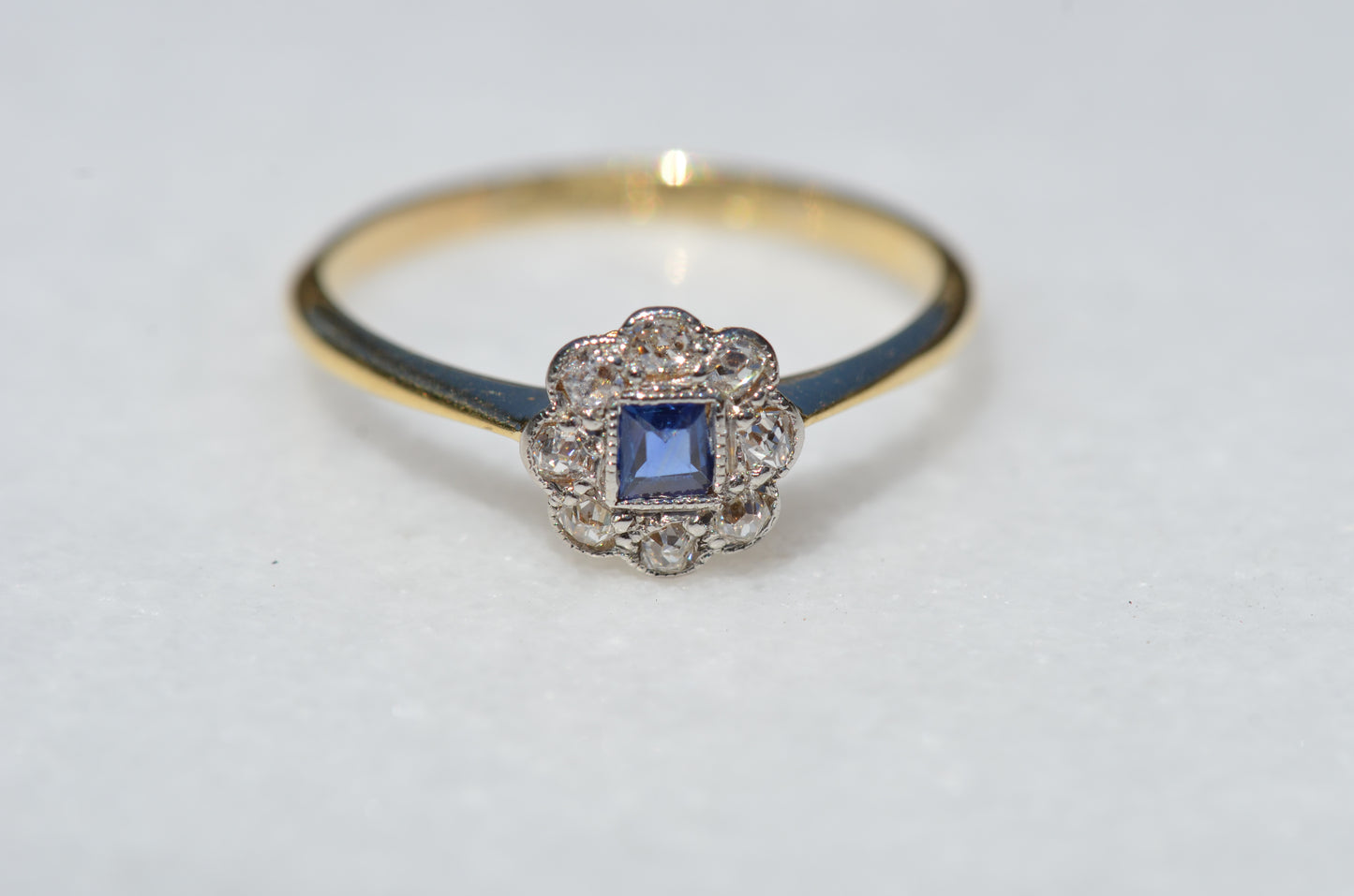 Crisp Vintage Sapphire Daisy Ring