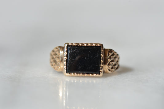 Textured Vintage Onyx Pinky Ring